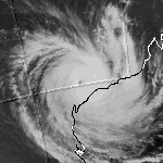 Tropical Cyclone Olivia about to hit the West Australian coast April 1996