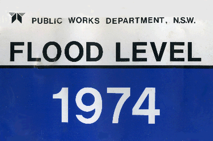 Lismore flood level 1974 sign